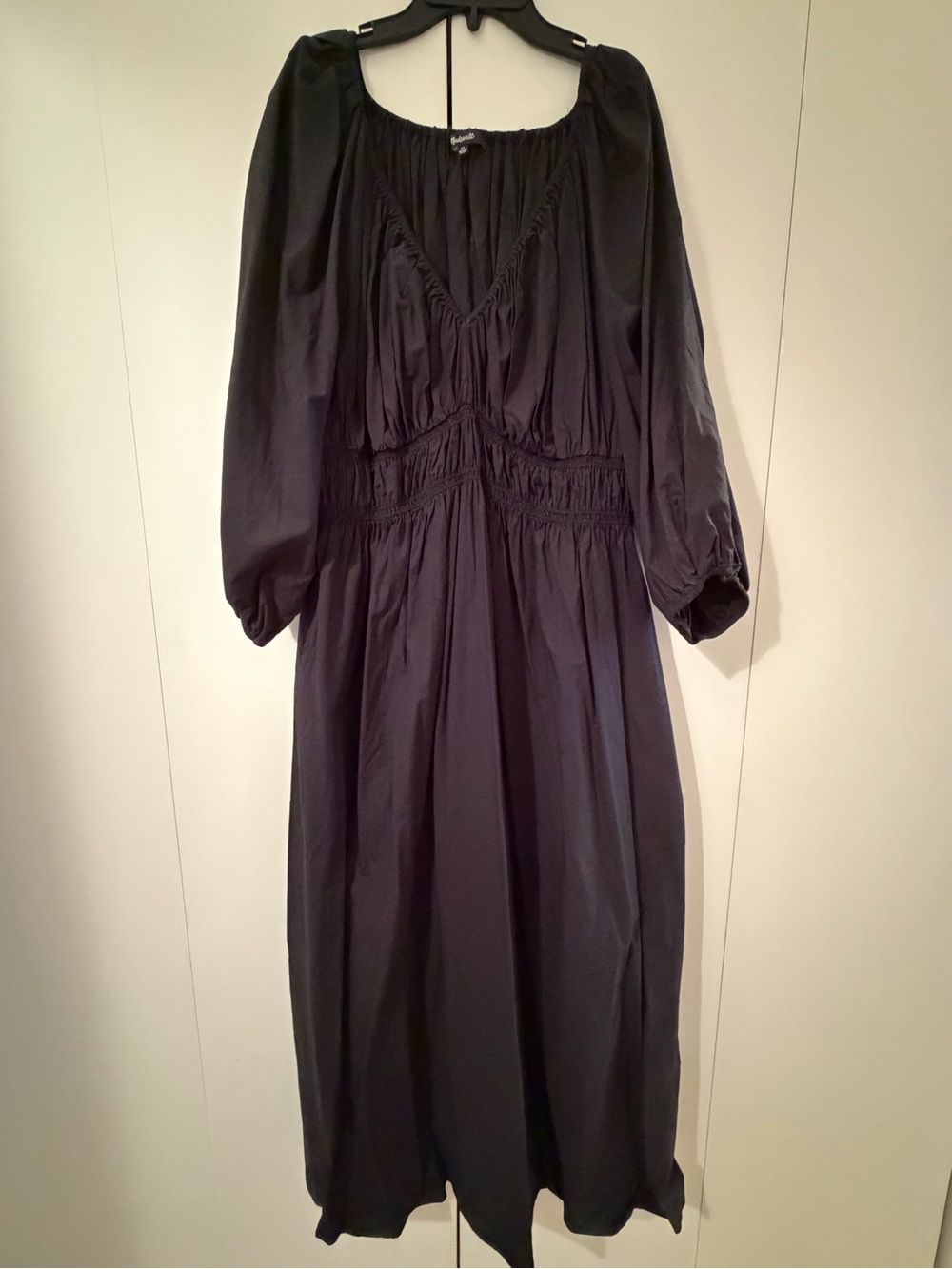 Madewell Black Long Sleeve Maxi Dress with Gathered Waist
